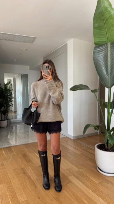 Lace Detailed Satin Shorts - Black