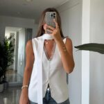 Lace Collared Scarf Vest - White