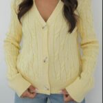 BUTTER YELLOW V-NECK BUTTONED CARDIGAN