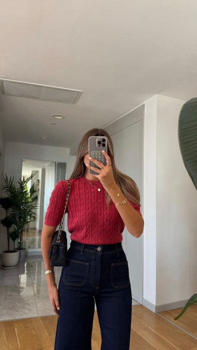 Lucca Washed Short Sleeve Knitwear Blouse - Red