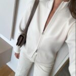 Stand-Up Collar Zippered Cardigan - Ecru