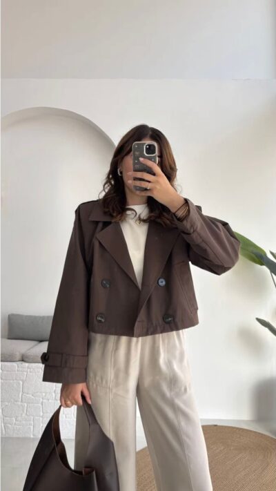 Pre-order Maya Half Double Breasted Trench Coat - Brown