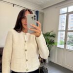 Cream Crew Neck Sequined Silvery Buttoned Knitwear Cardigan