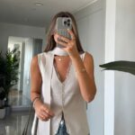 Lace Collared Scarf Vest - Stone