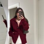 Claret Red Polo Collar Buttoned Brand Model Buklet Cardigan