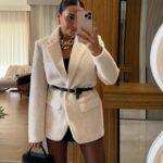 Aisha Cream Textured Premium Belted Blazer