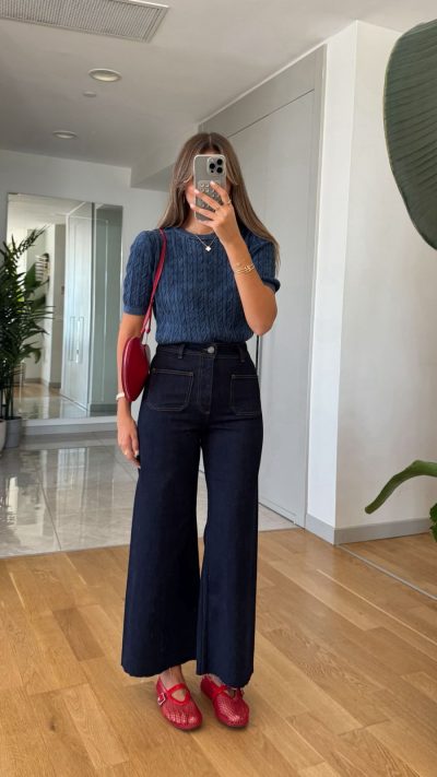 Lucca Washed Short Sleeve Knitwear Blouse - Navy Blue