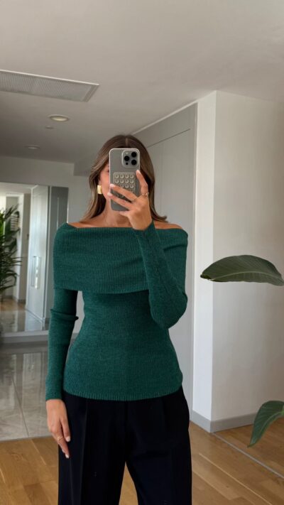 Madonna Collar Silvery Knitwear - Emerald