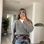 V Neck Soft Sweater - Grey