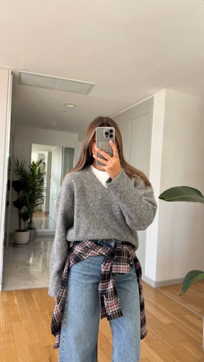 V Neck Soft Sweater - Grey