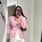 Pink Polo Collar Buttoned Brand Model Buklet Cardigan