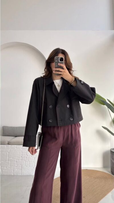 Maya Half Double Breasted Trench Coat - Black