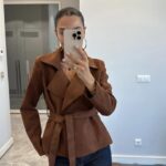 DOUBLE BELT DETAILED SUEDE JACKET