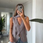 Lace Collar Scarf Vest - Mink