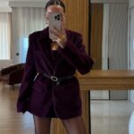 Aisha Purple Textured Premium Belted Blazer