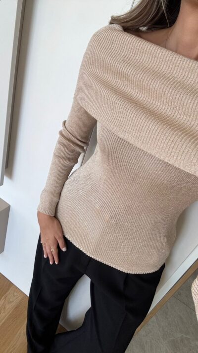 Madonna Collar Silvery Knitwear - Beige