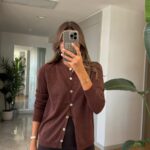 Brown Silvery Buttoned Cardigan