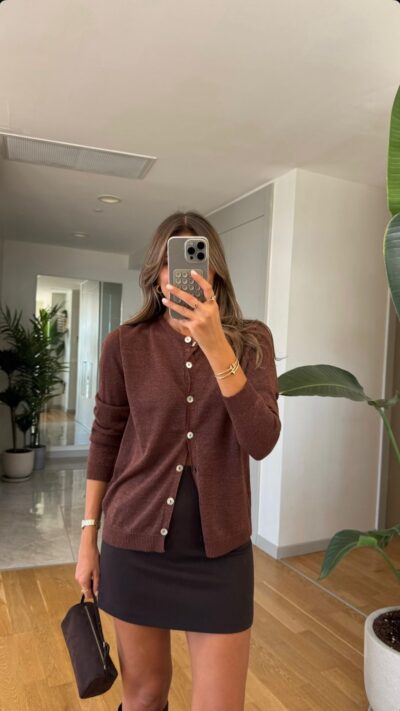 Brown Silvery Buttoned Cardigan