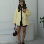 YELLOW VELVET COLLAR LINED JACKET