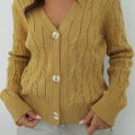 MUSTARD V-NECK BUTTON CARDIGAN