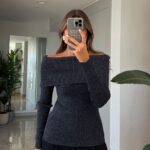 Madonna Collar Silvery Knitwear - Navy Blue