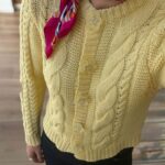 Bead Flower Buttoned Hair Braided Yellow Cardigan