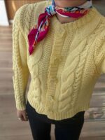 Bead Flower Buttoned Hair Braided Yellow Cardigan