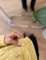 Bead Flower Buttoned Hair Braided Yellow Cardigan - Image 2