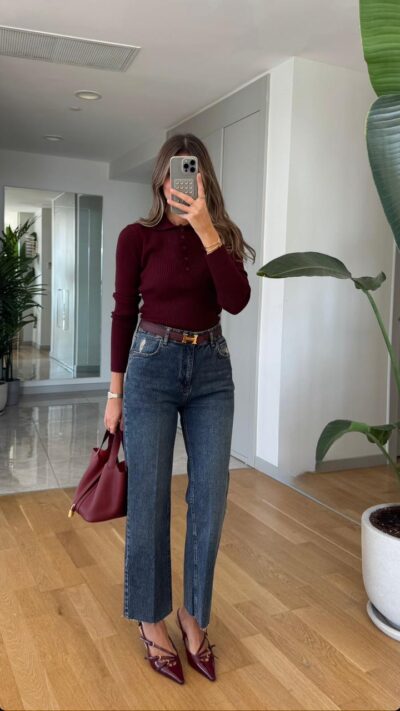 Calista Buttoned Knitwear with Wick - Claret Red