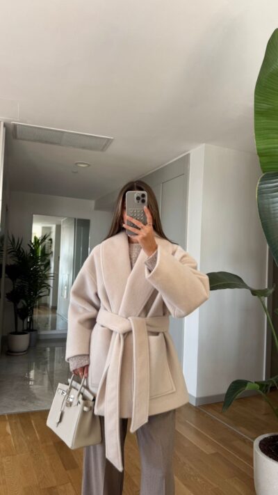Premium Belted Pocket Coat - Ecru