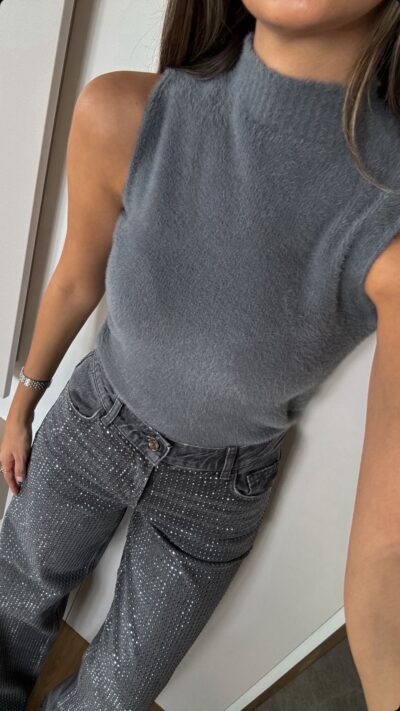 Stand Collar Bearded Sweater - Gray