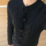 Bead Flower Buttoned Hair Braided Black Cardigan