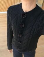 Bead Flower Buttoned Hair Braided Black Cardigan