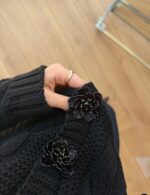 Bead Flower Buttoned Hair Braided Black Cardigan - Image 2