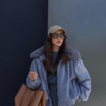 GREY SADIE FUR DETAILED STAMPED COAT