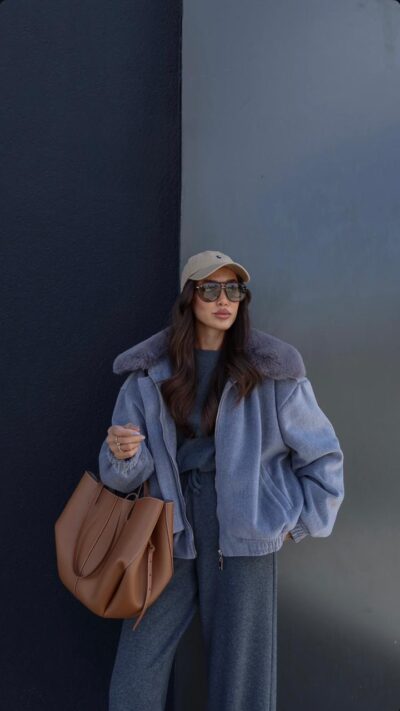 GREY SADIE FUR DETAILED STAMPED COAT