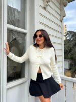 Ecru Pearl Bow Accessory Knitwear Cardigan