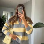 Gray Yellow Polo Collar Knitwear