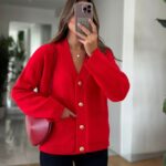 Diana Pocket Buttoned Cardigan - Red