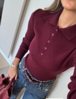 Calista Buttoned Knitwear with Wick - Claret Red - Image 2