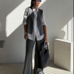 Grey Knitted Vest Trousers Set