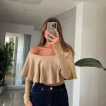 Pleated Collar Knitwear Sweater - Beige