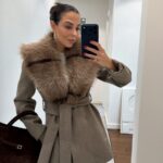 Preorder -FUR COLLAR STAMPED BELTED COAT