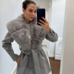 Preorder -FUR COLLAR STAMPED BELTED COAT