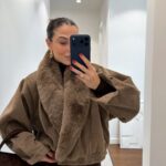 Preorder-PLUSH COLLAR DETAILED STAMPED COAT/Brown