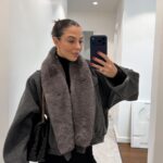 Preorder - PLUSH COLLAR DETAILED STAMPED COAT