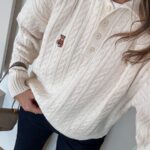 Polo Collar Bear Embroidered Sweater - Ecru