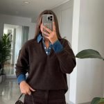 Collar Denim Detailed Sweater - Brown