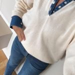 Collar Denim Detailed Sweater - Ecru