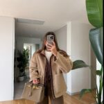 Plush Coat with Bead - Beige